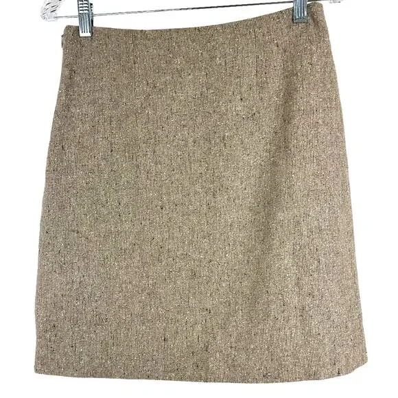 Theory NWT Easy Waist A-line Mini Skirt Taupe Speckle Wool Size 4 Tweed Look
